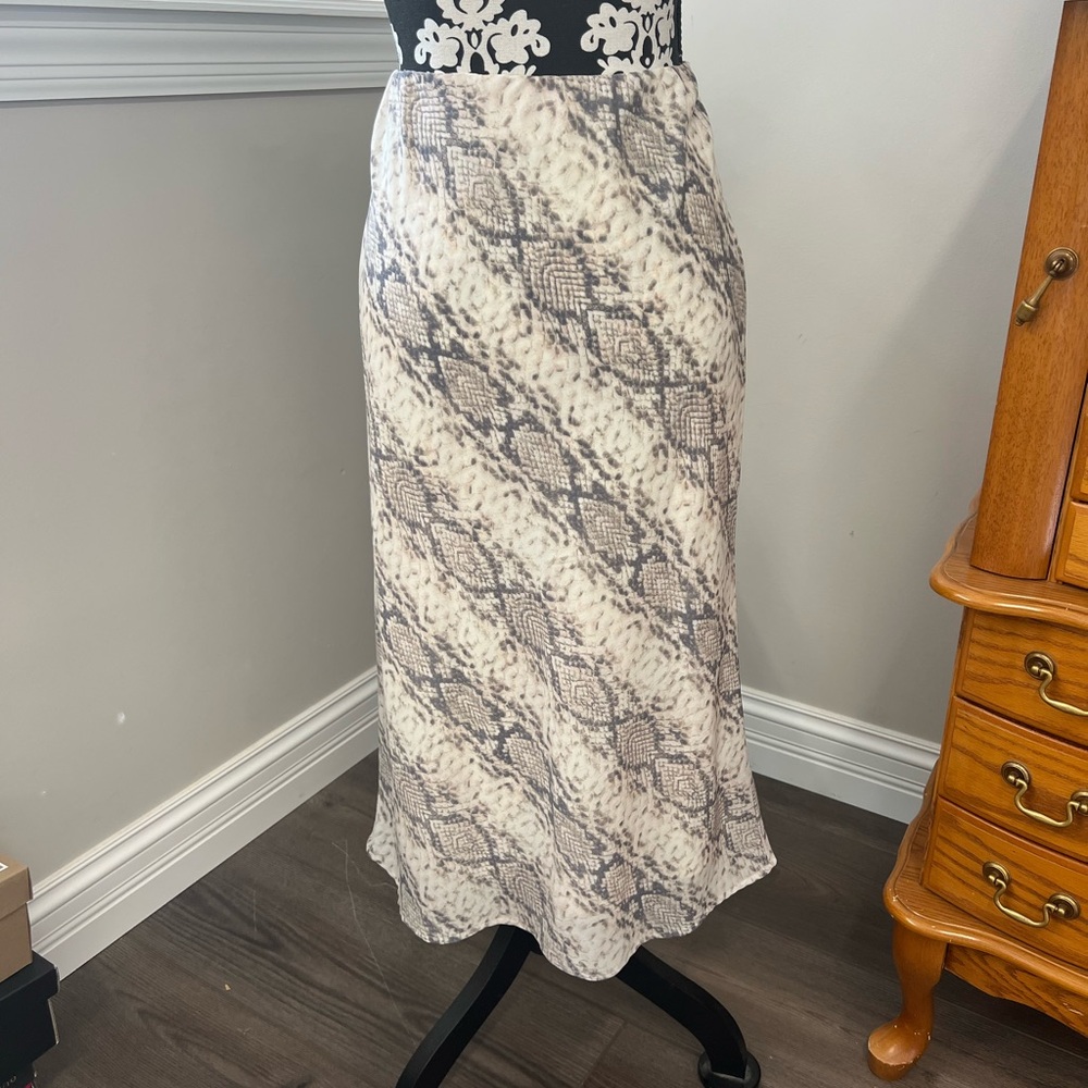 Neutral Snake Print Midi Skirt